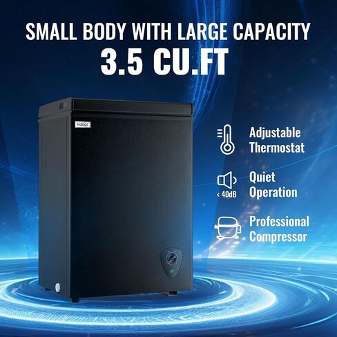 3.5 Cubic Chest Freezer, Compact Freezer with Top Open Door，Deep Freezer with Removable Storage Basket, 7 Gears Temperature Control, Energy Saving, for Office Dorm or Apartment in Saudi Arabia