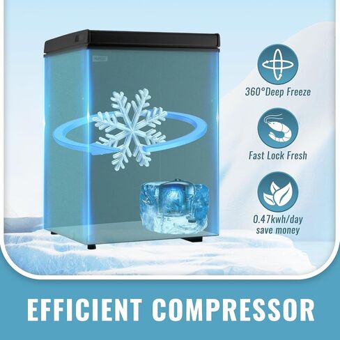 3.5 Cubic Chest Freezer, Compact Freezer with Top Open Door，Deep Freezer with Removable Storage Basket, 7 Gears Temperature Control, Energy Saving, for Office Dorm or Apartment in Saudi Arabia