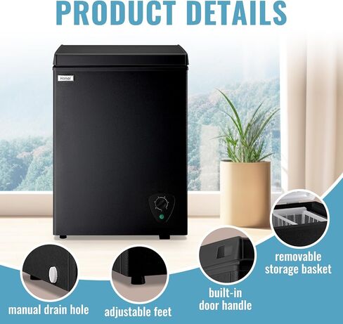3.5 Cubic Chest Freezer, Compact Freezer with Top Open Door，Deep Freezer with Removable Storage Basket, 7 Gears Temperature Control, Energy Saving, for Office Dorm or Apartment in Saudi Arabia