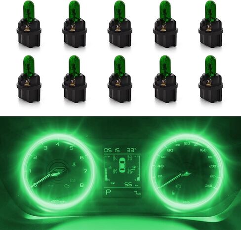 10 Pack Car Instrument Light Bulb, Brake Light Bulb, 12V 21/5W Automobile Lighting Replacement Accessory, Universal Car Lighting Bulb Car T5 Halogen Instrument Light for Most Cars (Green) in Saudi Arabia