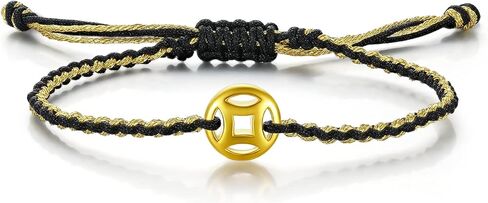 String Bracelet Solid Gold Charm Bracelets Black Lucky Coins Gold Jewelry Cool Bracelets Unisex for Women Men Adults Girlfriend Friendship Couple Bracelet Pure Gold Not Gold Plated in Kuwait