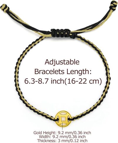 String Bracelet Solid Gold Charm Bracelets Black Lucky Coins Gold Jewelry Cool Bracelets Unisex for Women Men Adults Girlfriend Friendship Couple Bracelet Pure Gold Not Gold Plated in Kuwait
