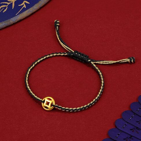 String Bracelet Solid Gold Charm Bracelets Black Lucky Coins Gold Jewelry Cool Bracelets Unisex for Women Men Adults Girlfriend Friendship Couple Bracelet Pure Gold Not Gold Plated in Kuwait