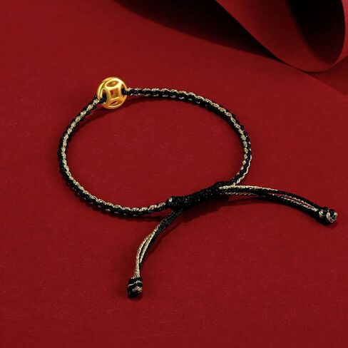 String Bracelet Solid Gold Charm Bracelets Black Lucky Coins Gold Jewelry Cool Bracelets Unisex for Women Men Adults Girlfriend Friendship Couple Bracelet Pure Gold Not Gold Plated in Kuwait