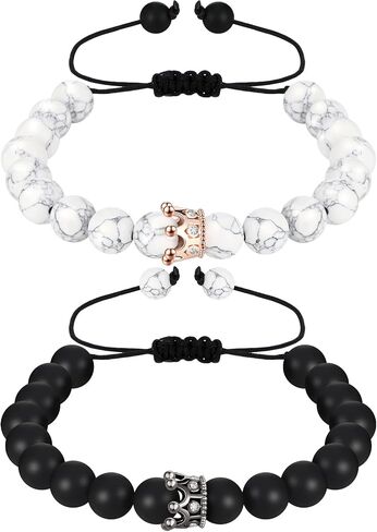 BBTO Howlite Bracelet Black Matte Agate Bracelet Couples Bracelet Distance Bracelet Energy Beads Bracelet for Valentine's Day Present in Kuwait