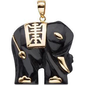 PalmBeach 10K Yellow Gold Genuine Black Jade Elephant Pendant (33mm)