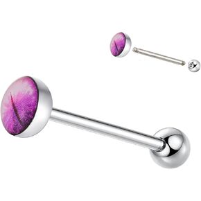 Ink Wash Painting Tongue Ring For Men'S And Women'S, Stainless Steel Threaded Tongue Perforated Barbell Jewelry