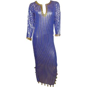 Belly Dance ( Blue X Gold Nancy Stretchy Dress Galabeya Costume Baladi Saidi