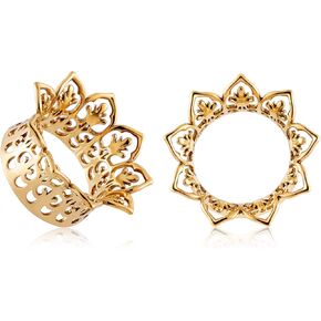 Oyaface 1 Pair Ear Plugs Tunnels Gauges Stretcher 2G-5/8 Vintage Opening Saddle Concave Punk Flower Stainless Steel Body Piercing for Stretched Earlobe
