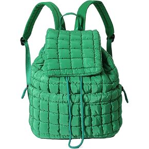 Quilted Puffer Backpack for Women - Trendy Drawstring Purse (Light Green)