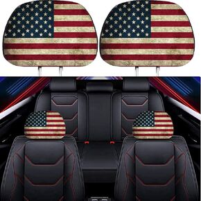 2 Pack Headrest Covers for American Flag, Seat Cover Accessories oft Black Fabric Car Headrest Protector Universal Fit to All Car/Truck Models (American Flag)