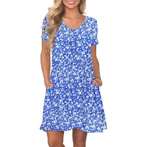 Ploknrd النساء اللباس غير الرسمي T-Shirt Summer Summer Summer V Heck Chest Plates الفساتين الأرجوحة مع جيوب 2025 in Kuwait