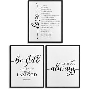 Christian Wall Art Posters, Bible Verse Wall Decor, Be Still And Know That I Am God Scripture Prints Painting for Bedroom Living Room, 8x10 Inches Set of 3 Unframed