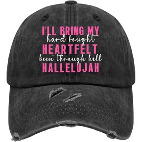 Hard Fought Hallelujah Heartfelt Hat for Women Washed Distressed Baseball Caps Funny Washed Workouts Hat Cotton