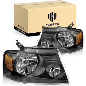 [OE Style Anti-Yellowing Headlights for 2004-2008 Ford F150 Pickup / 06-08 Mark LT, Headlight Assembly Compatible with 04-08 F150 Headlamp Replacement Chrome Housing Amber Reflector