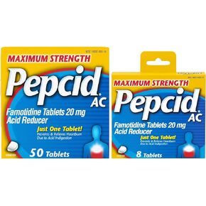 Pepcid AC Maximum Strength Heartburn Relief Tablets, OTC Medicine Prevents & Relieves Heartburn Due to Acid Indigestion & Sour Stomach, 20mg Famotidine Acid Reducer, Fast-Acting, 2 Pack, 8 ct & 50 ct