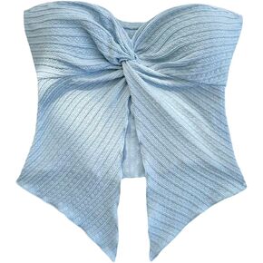 SHENHE Girl's Twist Front Split Textured Crop Tube Strapless Sleeveless Going Out Bandeau Top