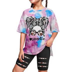 Girls Summer Clothes Size 6 Tie Dye Short Sleeve T Shirt Tops + Leggings Sweatpants Girls Clothes Size 7