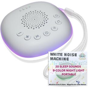 Portable White Noise Machine – Sleep Aid for Babies & Adults, Travel Sound Maker for Newborns, Kids & Toddlers – 20 Calming Sounds, 9-Color Night Light, Office Privacy & Baby Registry Must-Have