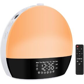 Sunrise Alarm Clock with Remote Control,White Noise Sound Machine with 25 Soothing Sounds,18 Night Lights,FM Radio and Bluetooth Speaker Wake Up Light for Bedrooms,Kids,Adult Gift