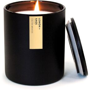 Calyan Wax Co. Soy Wax Candle, Evergreen + Eucalyptus Scented Candle, 75 Hour Burn Time, Aromatherapy Soy Candles, Non Toxic & Vegan Soy Wax, Black Tumbler Scented Candles, 13oz