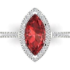 Clara Pucci 2.32ct Marquise Cut Solitaire Halo Crimson Deep Red Garnet Designer Wedding Bridal art deco Anniversary Ring 14k White Gold