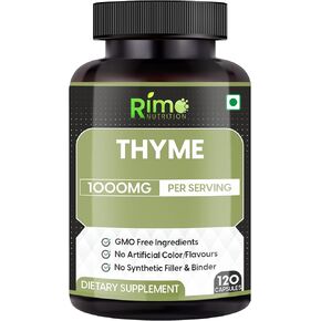 Thyme Herbal Supplement Vegetarian Capsules (Thymus Vulgaris) Dried Leaf (120 Capsules) 1000mg Per Serving