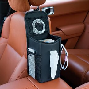 Car Tissue Holder Rectangle Tissue Box Cover for 60/120/180 Count, Car Storage Organizer Front Seat with Napkin Holder and 3 Pockets Seat Side Car Organizer for Cars SUVs Trucks (Style A Black)