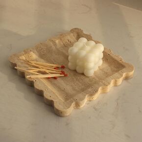 Natural Calacatta Viola Marble Tray with Scalloped Edge, Luxury Handmade Square Decorative Tray, Catch All Tray for Counter, Dresser, Nightstand and Home Décor - Calacatta Viola