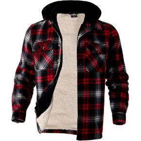 TanBridge Men's Cotton Plaid Shirts Jacket Full Zip Fleece Flannel Sherpa Lined Hoodies Heavyweight Hoodies Jacket for Men in Kuwait