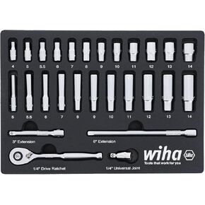 Wiha 33395 27 Piece 1/4" Drive Professional Standard and Deep Socket Tray Set - Metric