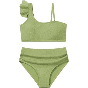 Girls Swimsuits Bathing Suits 2 Piece Bikini Set Kids Ruffled Solid Color Adjustable Strap Girls' Swimwear 7-14T