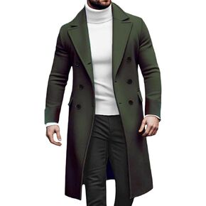 Men's Double Breasted Long Trench Coat Winter Notch Lapel Windbreaker Overcoat Casual Slim Business Pea Jacket in Saudi Arabia