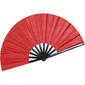 Large Folding Glitter Rave Fan,Boots on The Ground Shiny Hand Fan Clack Fans for Line Dancing Handheld Fan for Rave Outfits Accessories Festival Home Decoration and DIY (Silver)