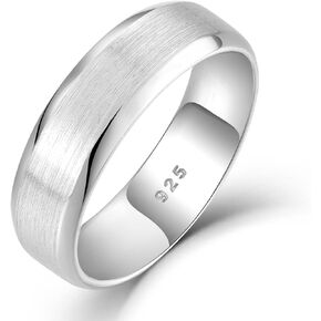 STARCHENIE 6mm Wedding Band Ring for Men Solid 925 Sterling Silver Comfort Fit Brushed Matte Finish Beveled Edge (Size 8-12) - Silver, Gold, Black