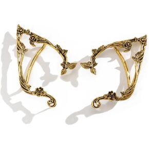 Gothic Elves Ear Cuff 2pcs Piercing Cartilage Climber Ear Wrap Retro Silver Gold Floral Vine Stud Earrings Punk Hip Hop Clip on Statement Earrings for Women