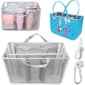 Mity rain Beach Bag Organizer Compatible with Original XL Bogg Bags, Lightweight Mesh Accessories Insert Divider with Multiple Pocket and Keychain Holder Hooks, Charms for Beach Tote Organizing