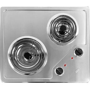 Summit CR2B224S 22"" Electric Cooktop with 2 Coil Elements 230 Volt Operation Indicator Lights Push-to-Turn Controls and Indicator Lights in Stainless Steel in Saudi Arabia