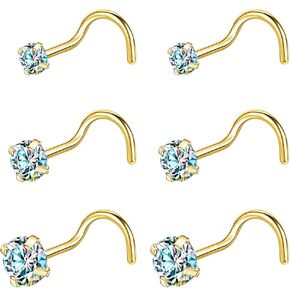 PunkTracker 20G Black/Gold Nose Ring Nose Stud Set 2mm 2.5mm 3mm Surgical Steel Nose Studs CZ Gem Nose Piercing Jewellery for Women Men 6PCS