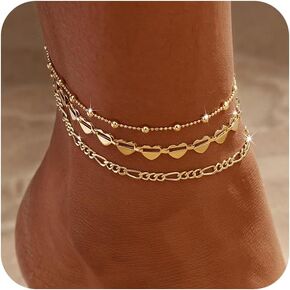 Gold Ankle Bracelets for Women Waterproof,14k Gold Plated Anklet Set Stackable Dainty Anklets Summer Beach Gift