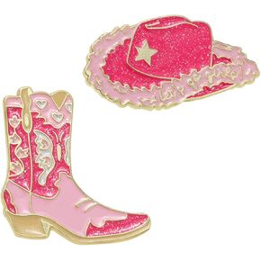 2Pcs Personalized Hot Girl Cartoon Cowboy Girl Brooch High-end Enamel Badge Metal Backpack Badge Pink Cowboy Hat, Retro Boots Style Design, Versatile Clothing Hat Embellishment, Holiday Gift Selection, Best Friend's Gift
