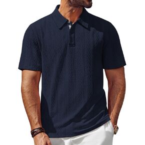 PJ PAUL JONES Men's Textured Knit Polo Shirt Short Sleeve Regular Fit Stretch Collared Summer Shirts