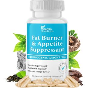 DR VITAMIN SOLUTIONS Fat Burner for Women & Men - Appetite Suppressant for Weight Loss - Pills with Chromium, Caffeine & Green Tea Extract - Metabolism Booster Thermogenic Weight Loss - 35 Capsules