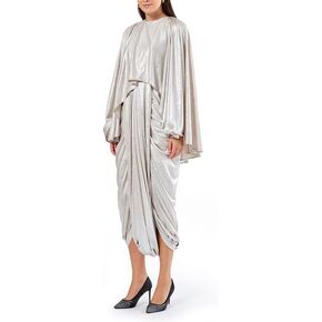 Women's Modified Drape Jump Suit with Attached Cape Beige