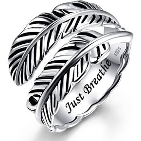 AVECON 925 Sterling Silver Adjustable Feather Ring Vintage Statement Leaf Ring for Women Men in Kuwait
