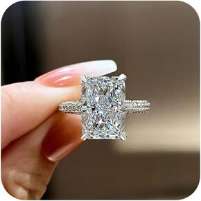 Gixaxak Fashion Zircon Ring Stunning Radiant Cut Engagement Ring for Women,Simulated Diamond Ring,18K White Gold Plated 925 Sterling Silver Promise Ring 7
