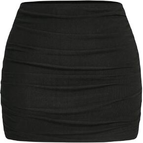 GORGLITTER Girl's Ruched Bodycon Mini Skirt Solid Fitted Short Skirts Streetwear