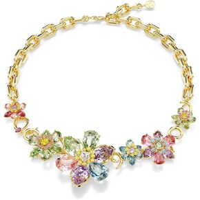 Swarovski Idyllia Necklace, Mixed cuts, Flower, Multicolored, Gold-Tone Finish