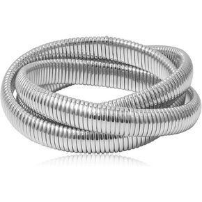 Flexible Wide Wristband Bangle Layered Snake Chain Bracelets Stainless Steel Stretch Bracelet for Women