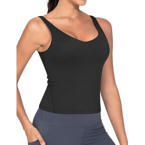 THE GYM PEOPLE Women's Longline Sports Bra Wirefree Padded Workout Yoga Tank Top with Medium Support